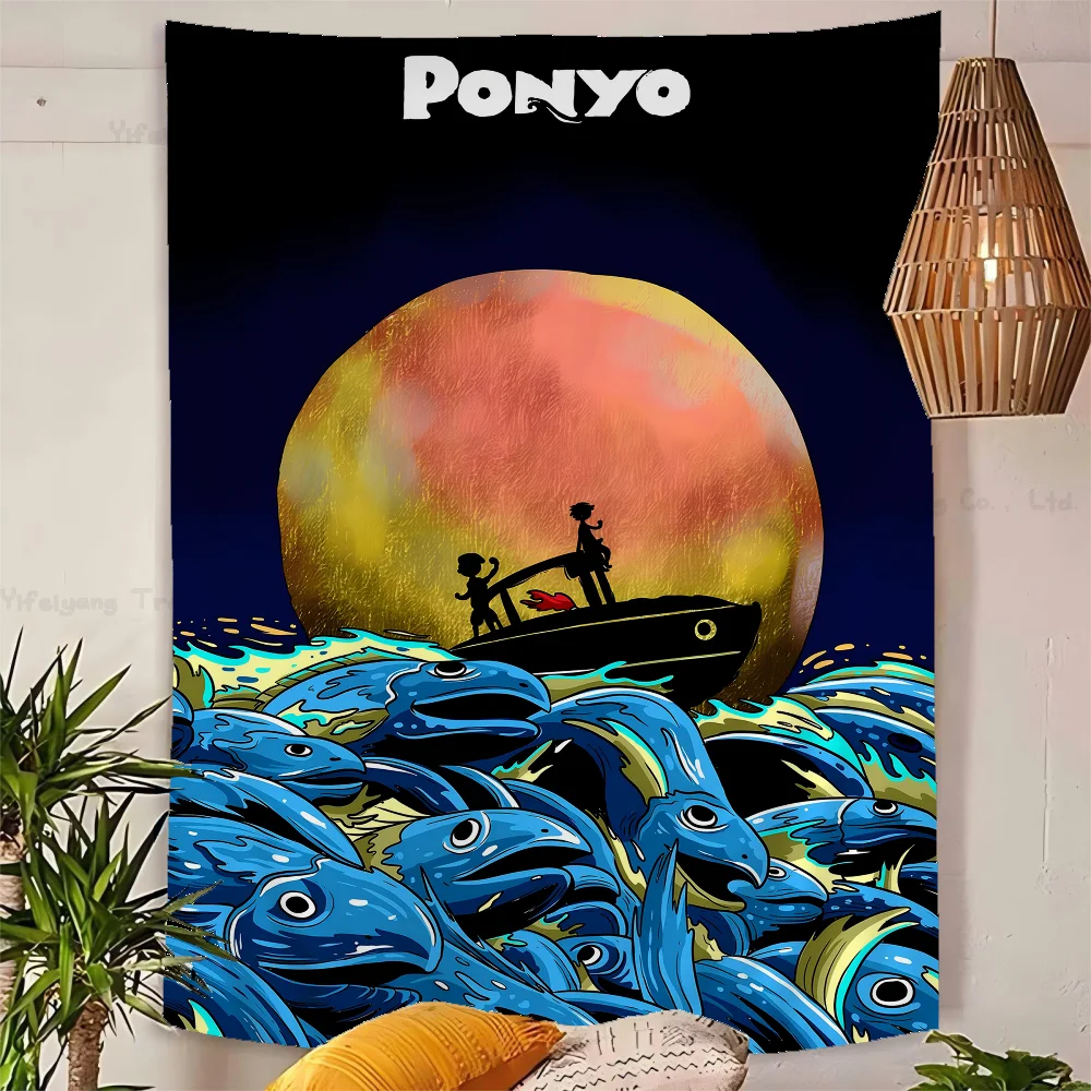 P-Ponyo On Cliff By The Sea Аниме Гобелен Подвесной Таро Хиппи Настенные Коврики Общежитие