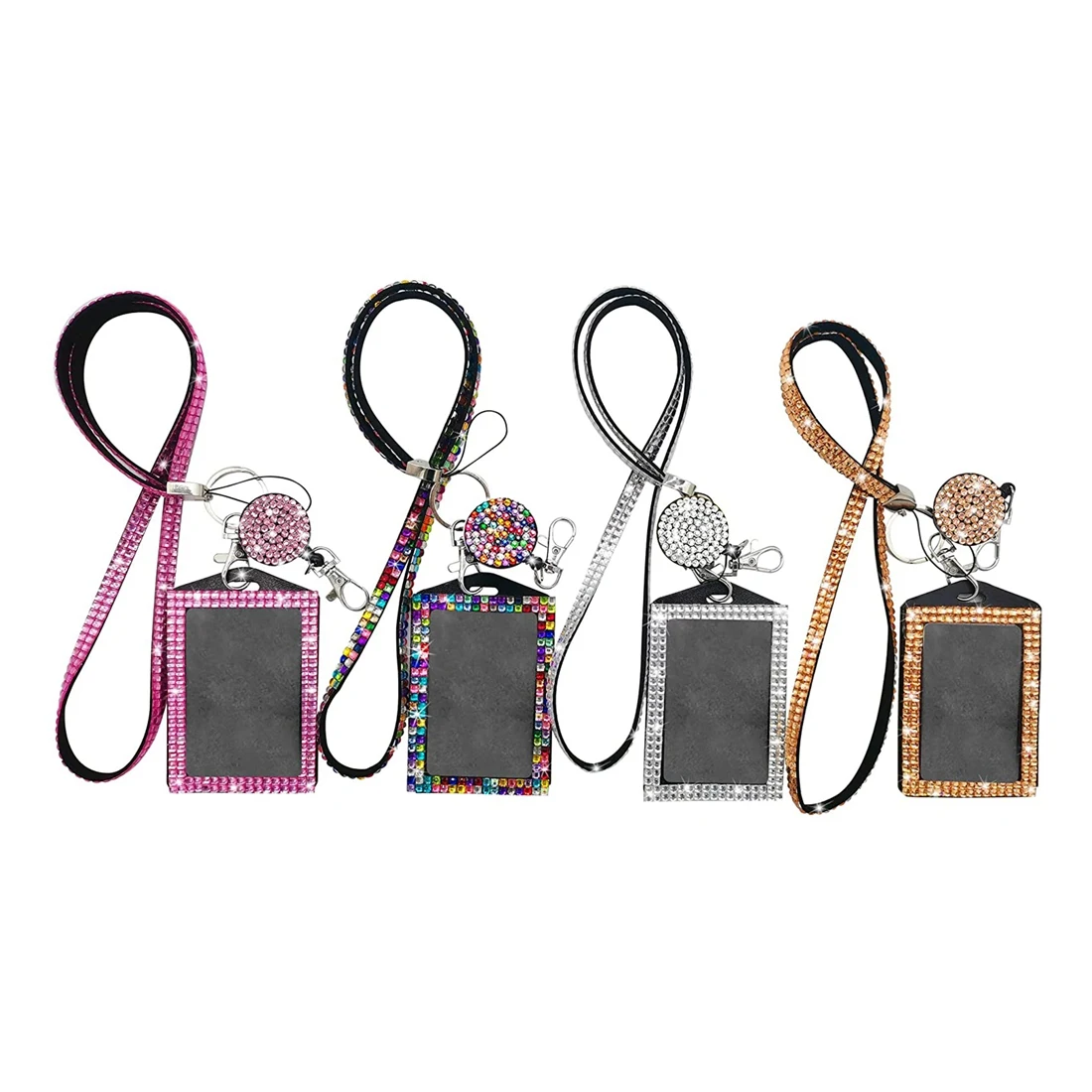 

4Sets Rhinestone Lanyard Bling ID Card Holder Crystal Retractable Badge Reel Rhinestone Neck Lanyard Card Holder Holder