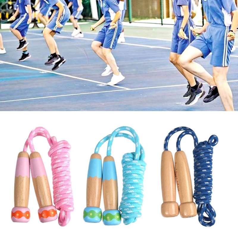 

F1FD Childrens Skipping Rope Adjustable Jump Rope with Wooden Handle for Boys and Girls Lightweight Durable Jump Rope