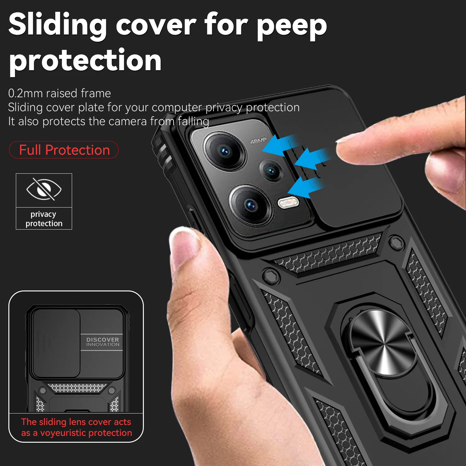 

Slide Camera Case for Xiaomi Redmi Note 12 Pro+ Plus Car Magnetic Ring Holder Shockproof Luxury Phone Cover RedmiNote12Pro+Plus