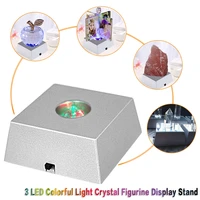 3 leds luminous base light crystal glass transparent objects display colorful square crystal figurine display stand base