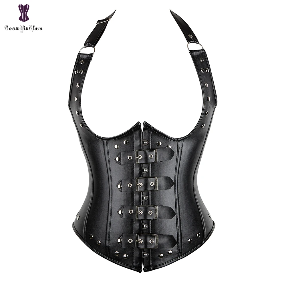 

Sexy Leather Bustier Steampunk Corset Vest Steel Boned Corselet Overbust Lace Up Women Waist Cincher Black Red