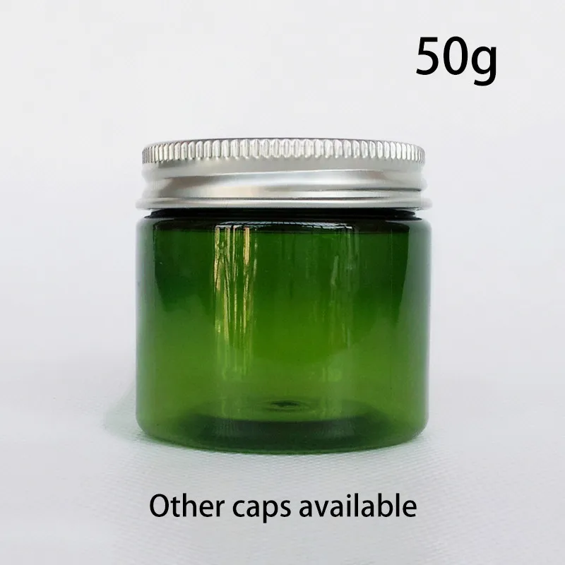 

50g Green Plastic Jar Empty 50ml Refillable Cosmetic Cream Container Sugar Spice Tea Pill Travel Packaging Bottle 30pcs