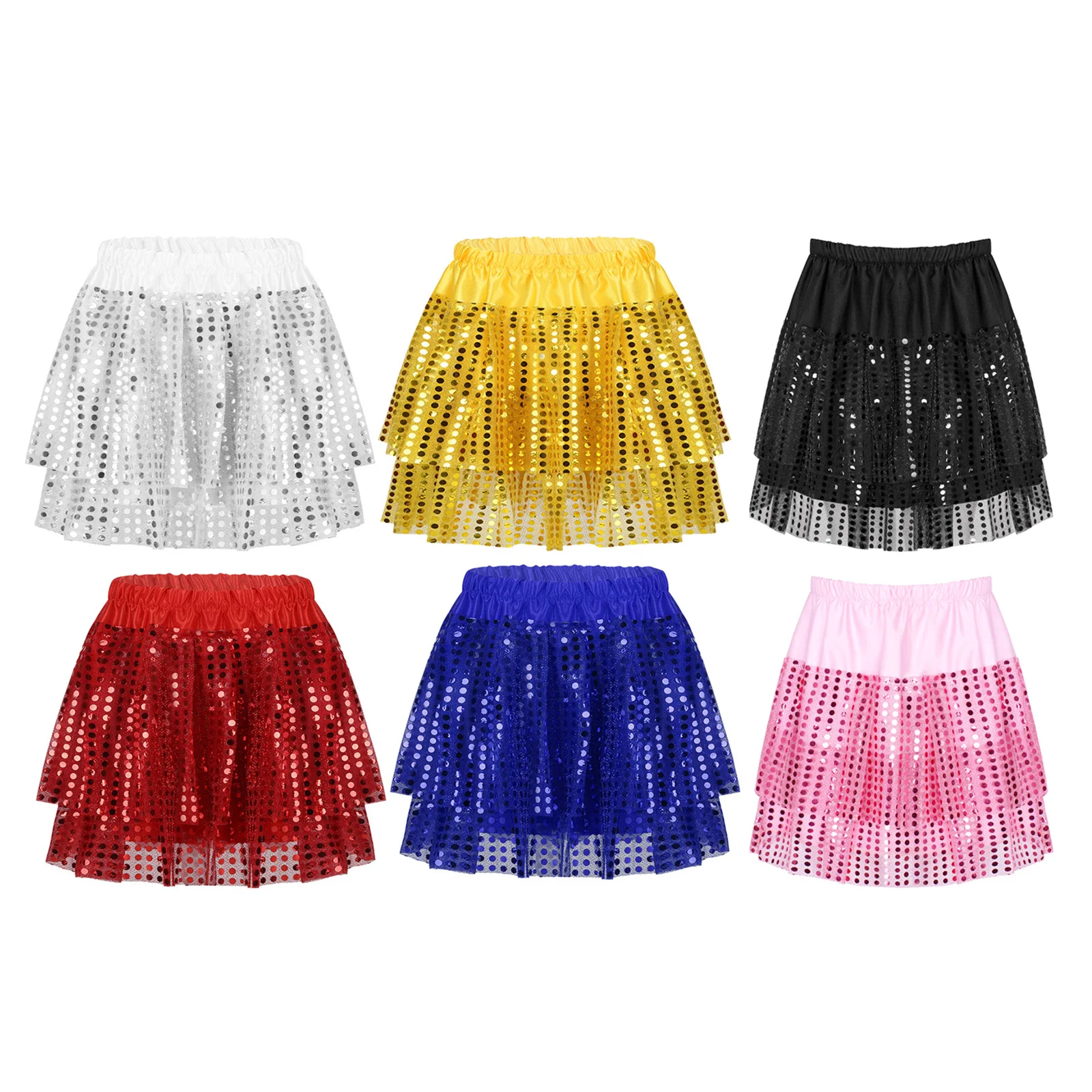 Hip Hop Dance Clothing Girls Kids Shiny Sequins Elastic Waistband Tiered Tutu Skirt For Latin Jazz Dancing Stage Performance