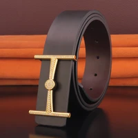 best selling coffee color 3 8cm wide belt letter slip buckle copper belt mens leather black belt personality high quality