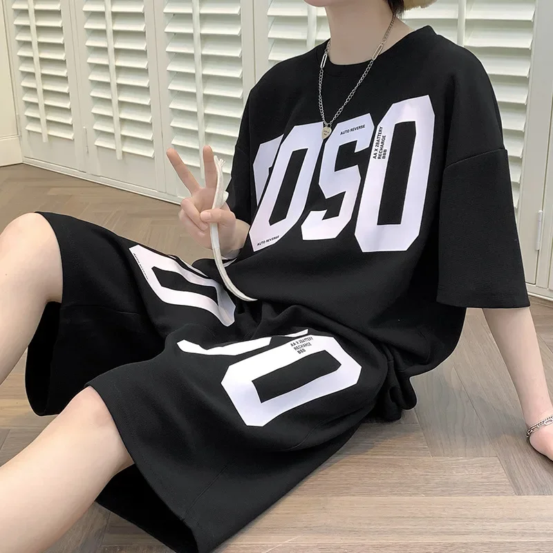 Casual Men's Ice Silk Suit Short Sleeve Loose Fit Trendy Brand Sporty Shorts One Set Fashionable Cool Guy Outfits |