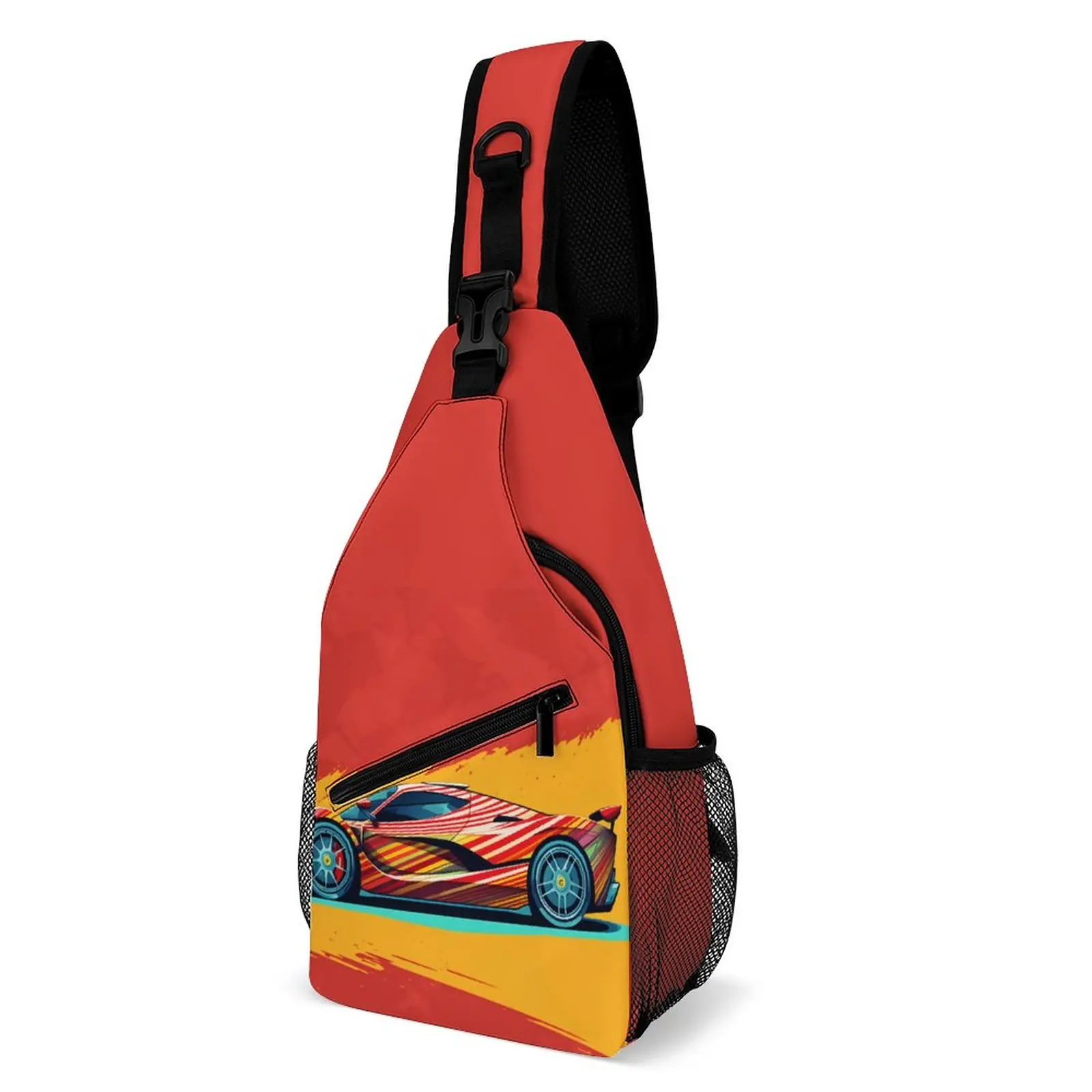 

Passionate Sports Car Shoulder Bags Multicolored Retro Cool Chest Bag Men University Trekking Sling Bag Running Print Small Bags