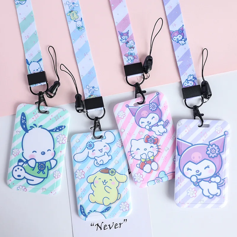 

Sanrio ID Card Holders Student Cover Cinnamoroll Hello Kitty My Melody Card Sleeve Keychain Cartoon Pendant Toys Student Gifts