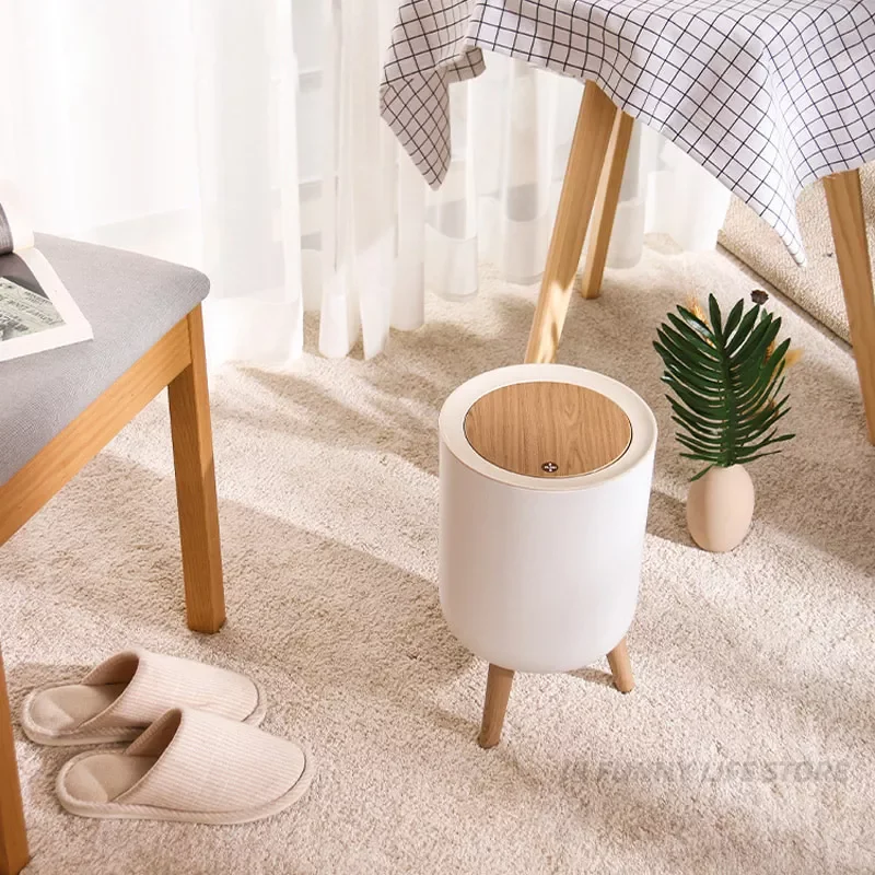 

2022New High Foot Trash Can For Bathroom Creative Kitchen wastebin with Press Cover Living Room Toilet Garbage container