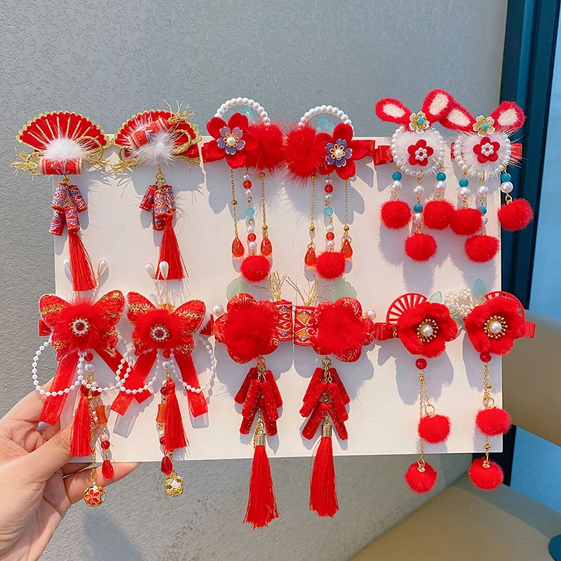 Детские новогодние заколки для волос в китайском стиле Kawaii Cheongsam Hanfu аксессуары