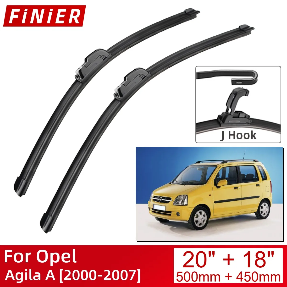 

Щетки стеклоочистителя для Opel Agila A 2000-2007, стеклоочистители для лобового стекла, 20 дюймов + 18 дюймов, крючки U Type J, 2007, 2006, 2005