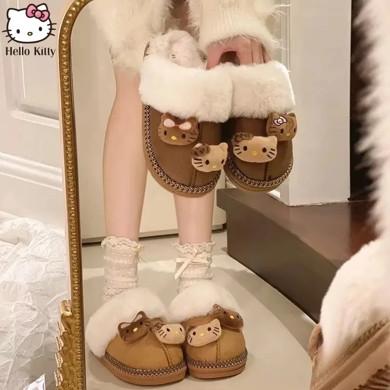 Зимние тапочки Sanrio Hello Kitty с милым рисунком нечеткие теплые удобные женские