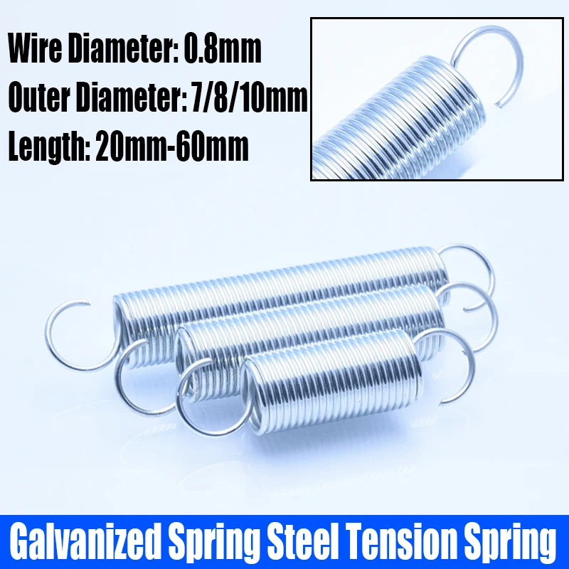 

5PC 0.8mm Wire Diameter Galvanized Spring Steel Extension Tension Spring Coil Spring S Hook Pullback Spring Outer Diameter7-10mm