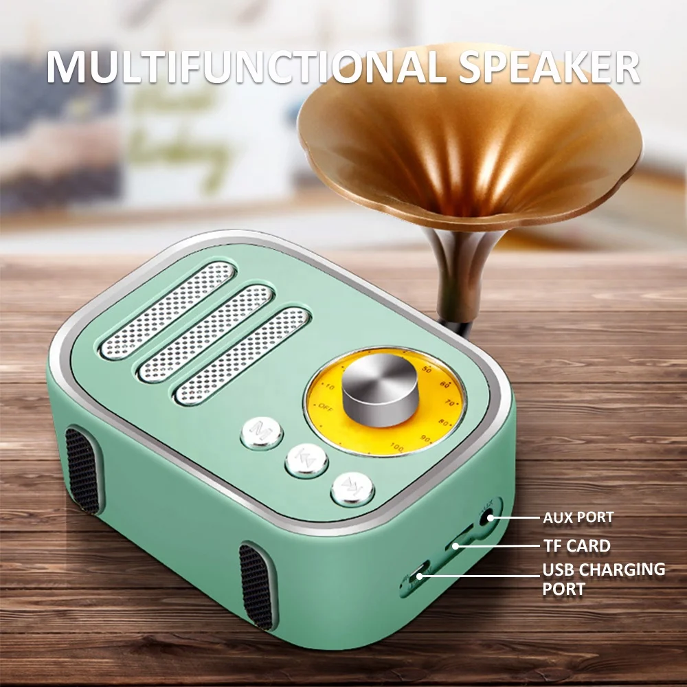 Стерео Беспроводная колонка в форме трубы стиле ретро BT Встроенная батарея 1200