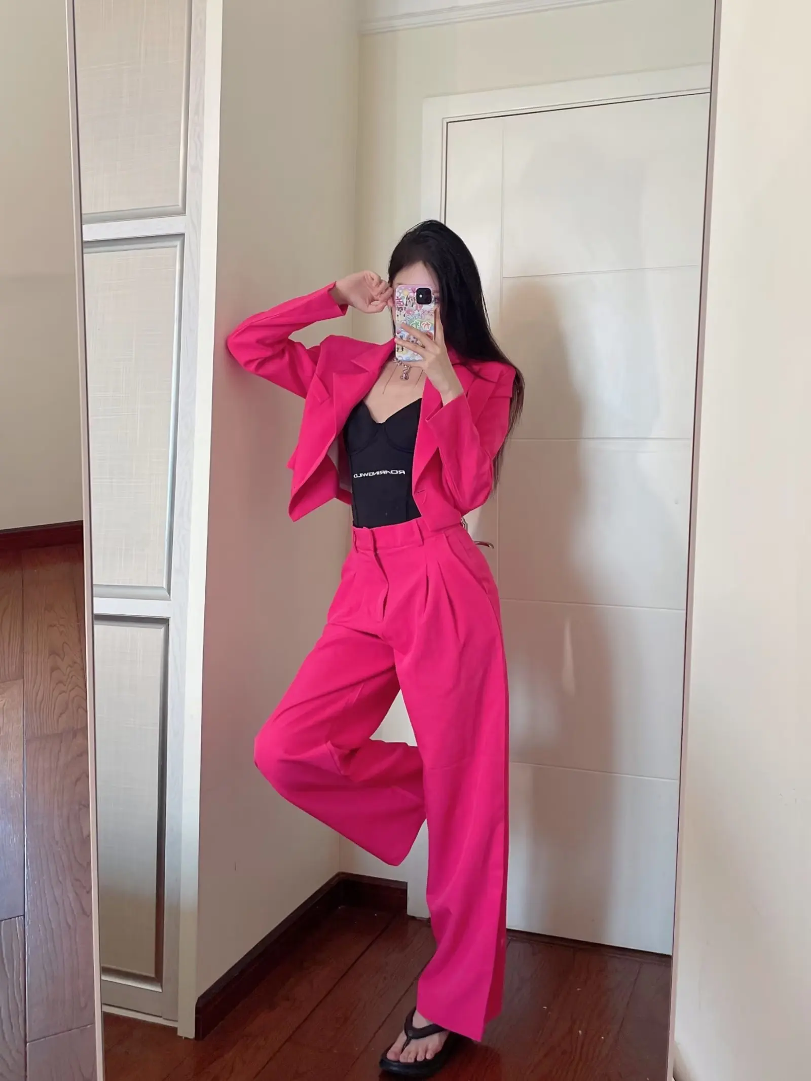 

Новое модное женское платье Ruili удобные розовые свободные непринужденные брюки свободный короткий костюм пальто комплект