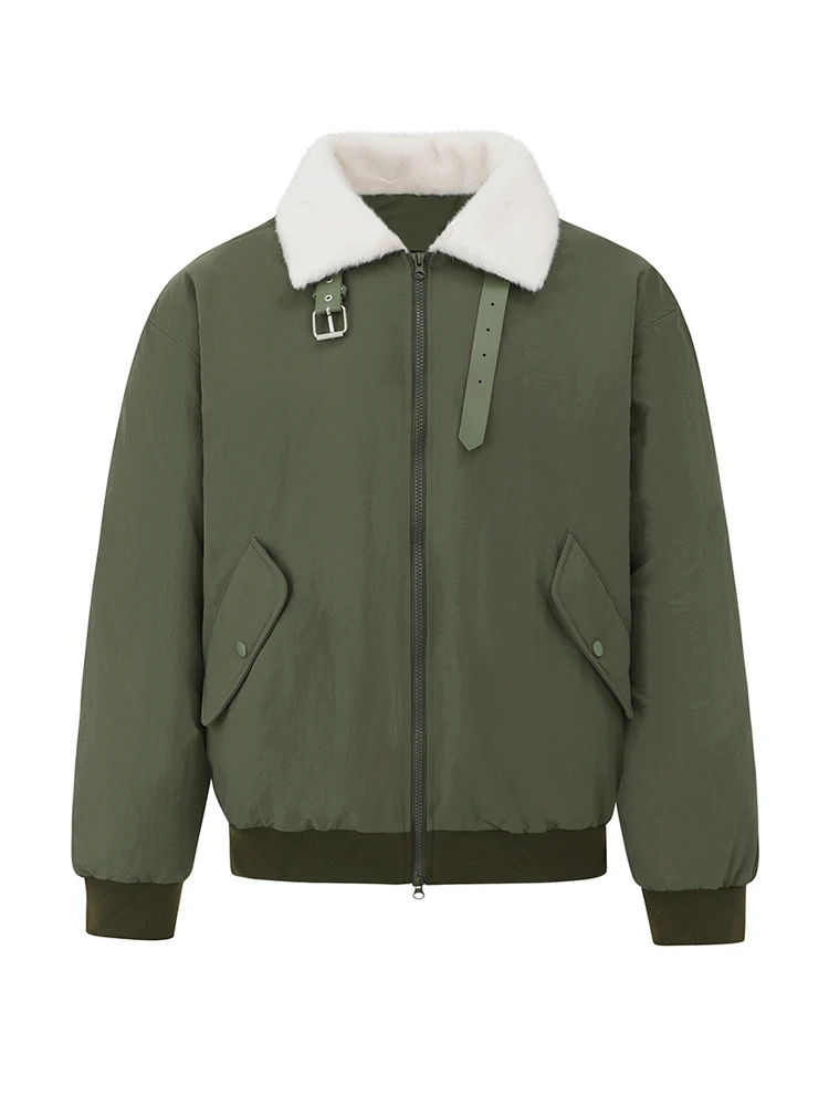 Сплошные мужские стеганые пальто из овечьей шерсти с отложным воротником