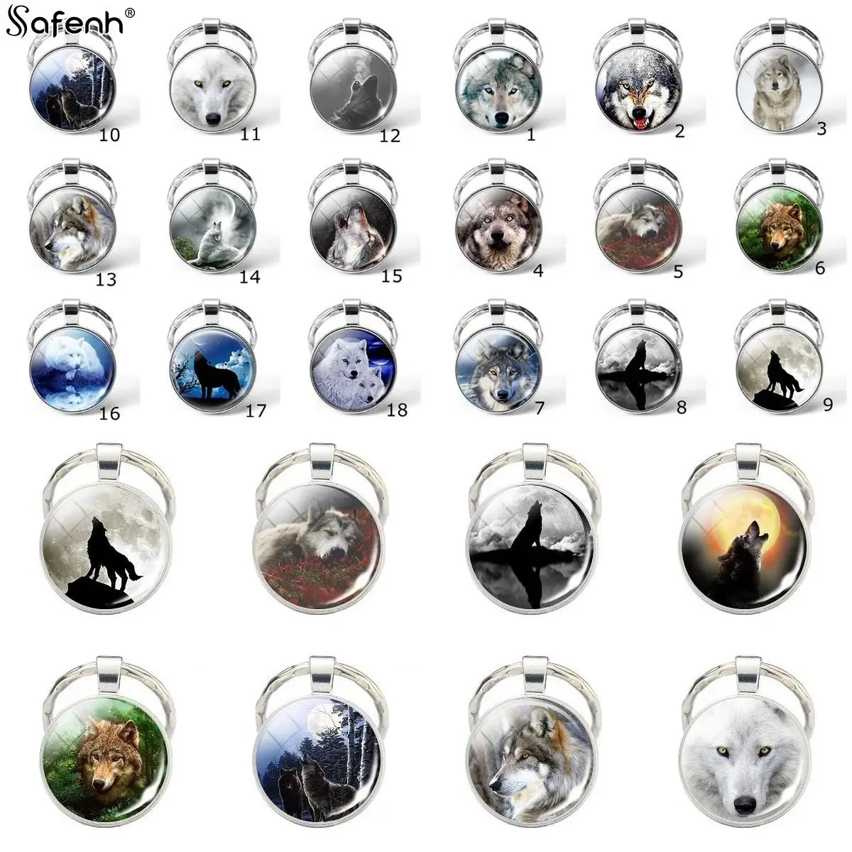 

1PCS Animal Keychain Tiger Wolf Fox Lion Double Side Glass Ball Key Chain Black Cat Horse and Moon Key Ring Pendant Keyring