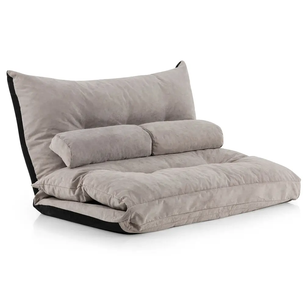 

Costway Convertible Lazy Sofa Bed w/ 42-Level Adjustable Backrest&2 Lumbar Pillows Gray