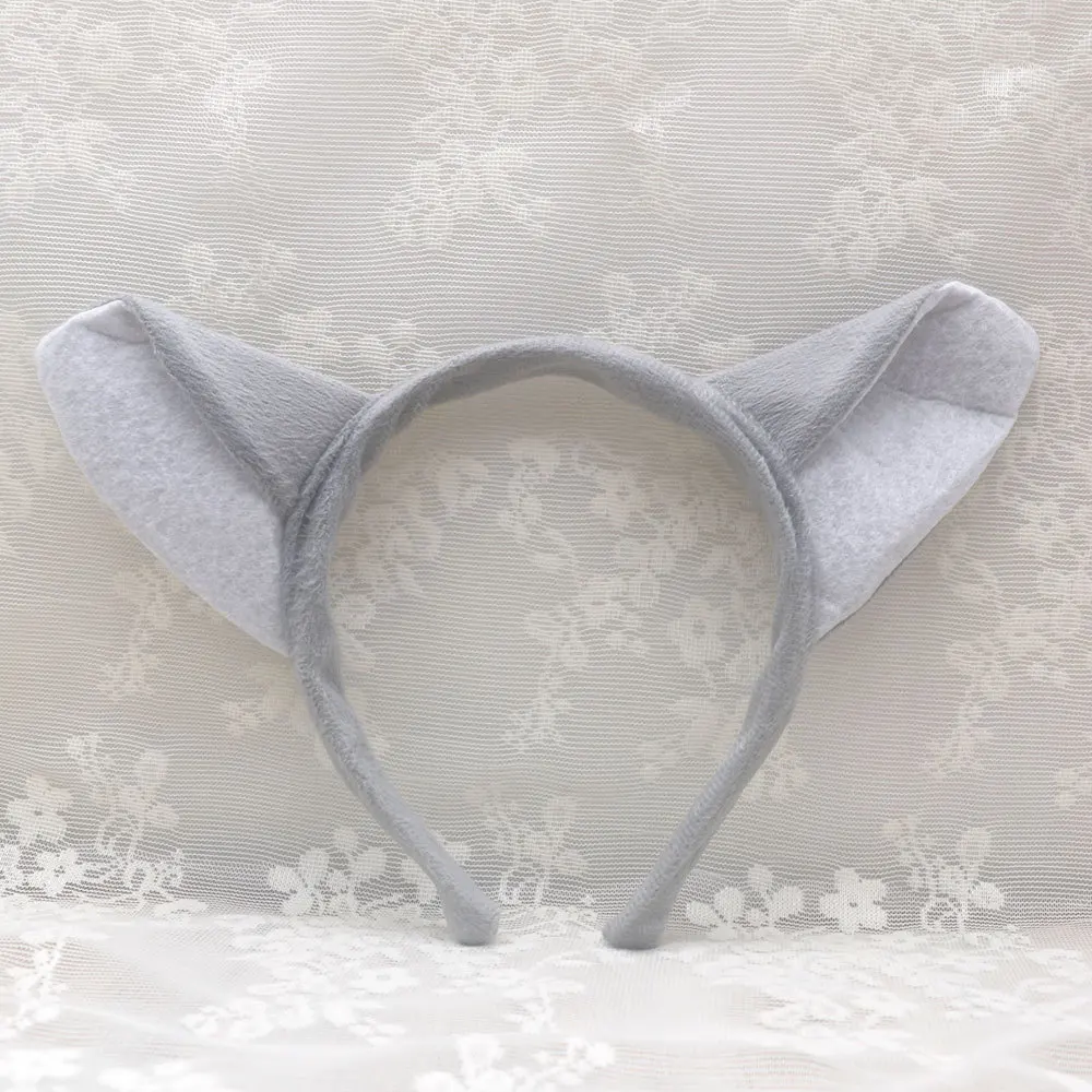 Повязка на голову с большими серыми волчьими ушками комплект из перчаток бантом