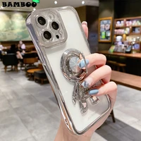 cute 3d astronaut plating silicon case for iphone 13 12 11 pro xs max x xr 7 8 plus se 2 3 ring holder camera protection cover