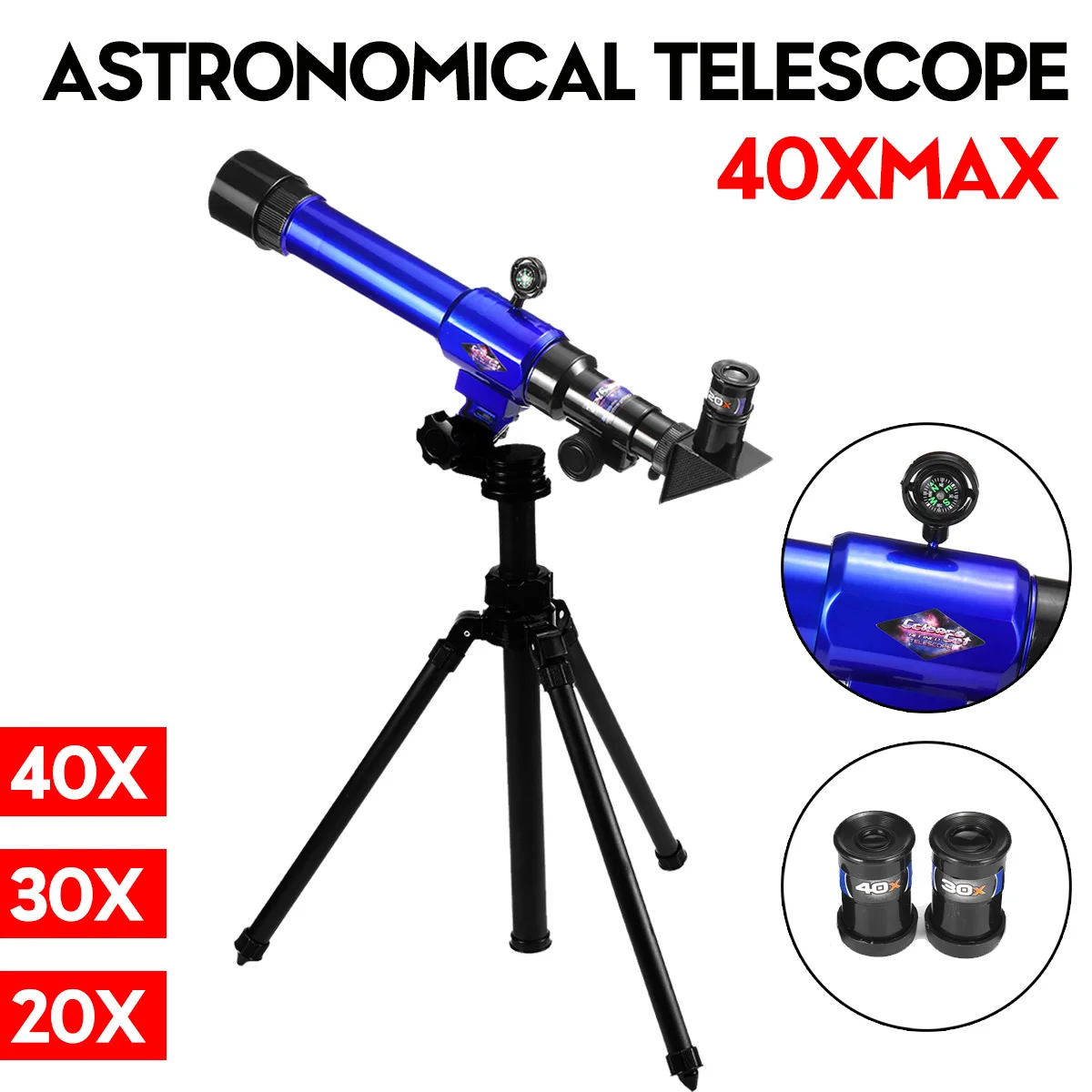 

20X30X40X Zoom Children's High Definition Astronomical Telescope Monocular Star View Multi-eyepiece Portable for Hunting Camping