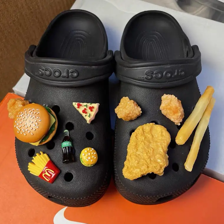 

Hot Sale 2022 New Shoe Charms DIY Delicious Burger Chicken Fries Pizza Set Accessories Adornment for Clogs Sandals