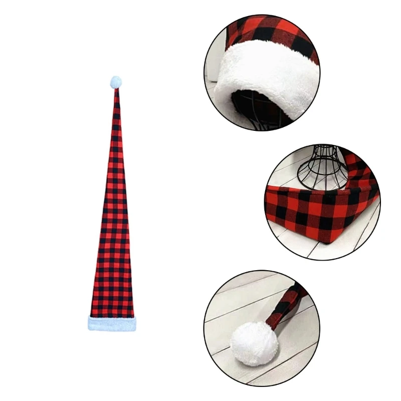 

Christmas Hat Unisex Adult Kids Santa Hat Xmas Holiday Hat for Festive Party New Year Gift Decor Black&Red Lattice Hat