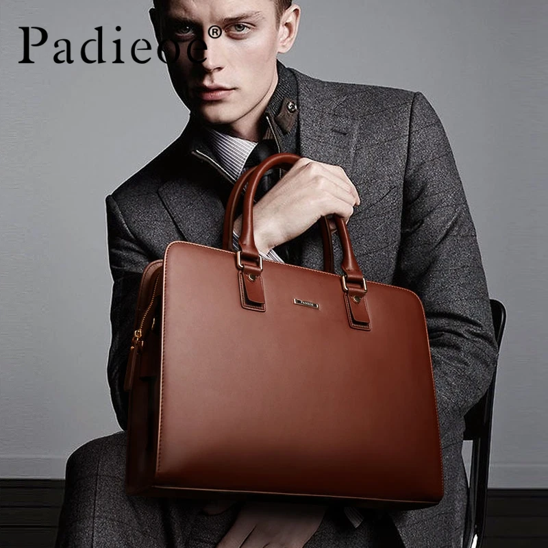 Men's leather briefcase 15.6 inch laptop bag cowhide handbag business large capacity document bag