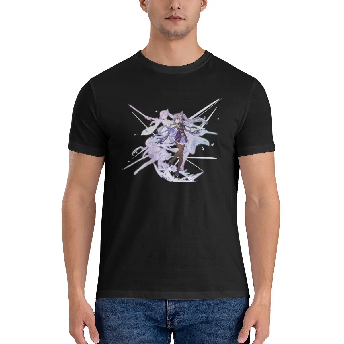 

Keqing Wish Art Genshin Impact футболки с принтом меча королевы хип-хоп 100% хлопок футболка с вырезом лодочкой мужские классические топы