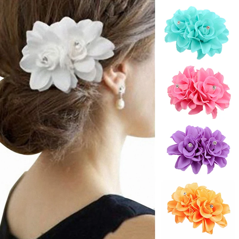 

1PC Bridal Flower Hair Clips Double Rose Hairpin Brooch Headwear Wedding Bridesmaid Party Women Hair Styling Tools Accessories