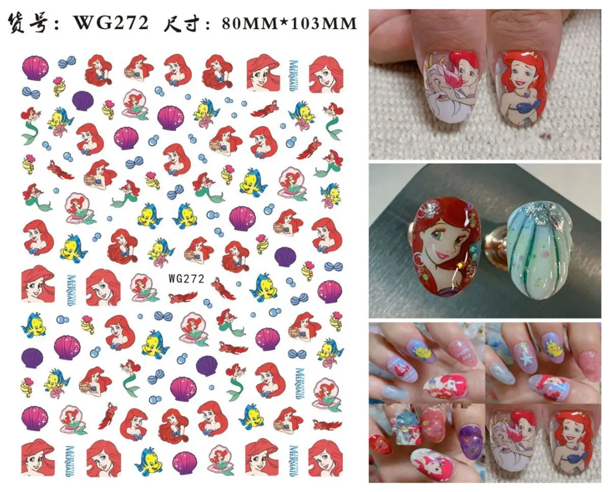 

1PCS Arilr Disney Nail Stickers Girls Toy Merida Cute Princess Snow White Stickers for Nails Arilr Nail Stickers Art Decorations