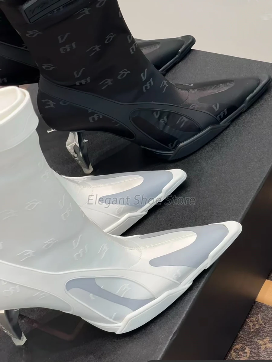 Новинка женские ботильоны на необычном каблуке с острым носком сексуальные