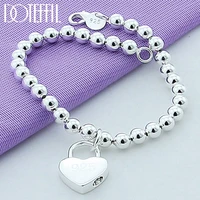 doteffil 925 sterling silver heart lock 6mm beads chain bracelets jewelry women top quality lovers bracelets christmas gift