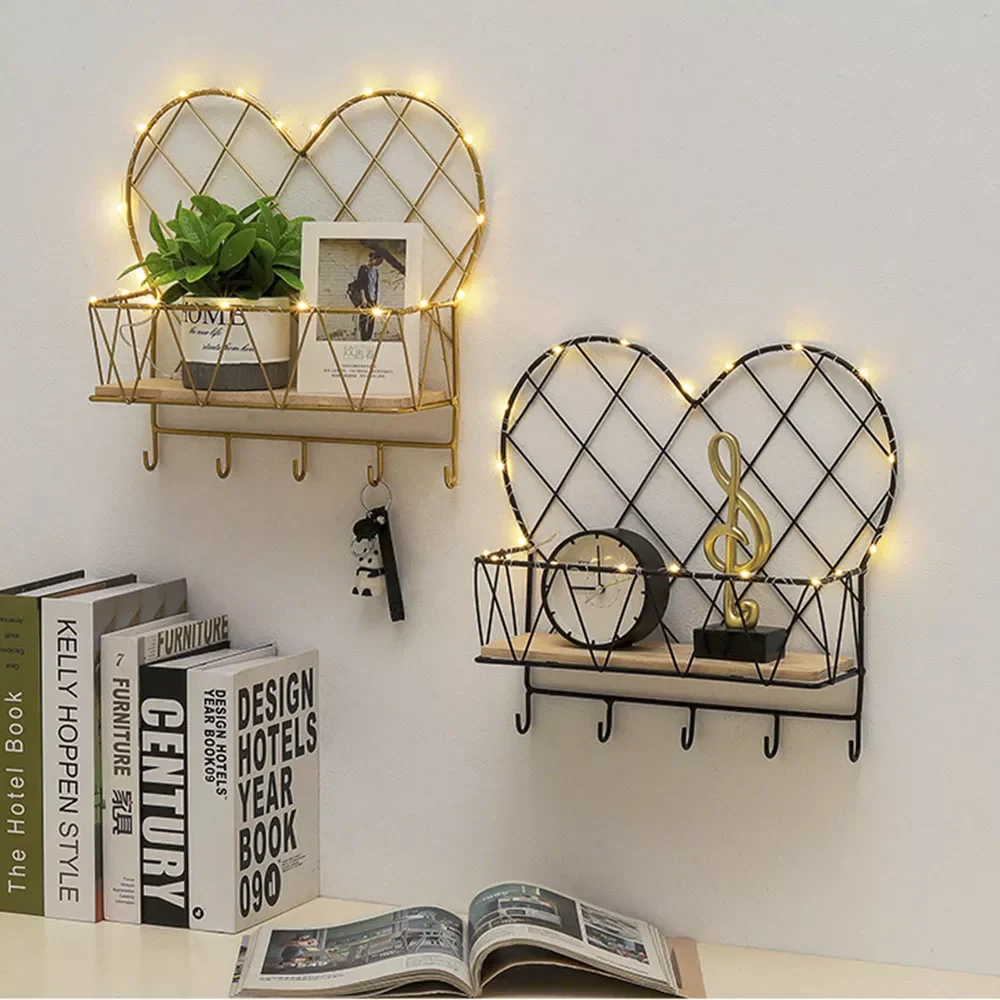 

1pc Creative Iron Frame Gold Storage Rack Home Wall Hanging Mountain Shelf Home Storage Rack Display Shelves Home Decor