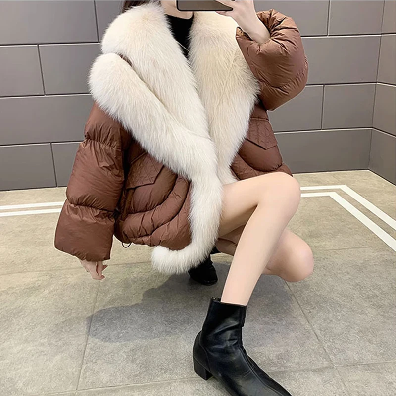 Женский пуховик из гусиного пуха 2024 зимние пальто с большим воротником