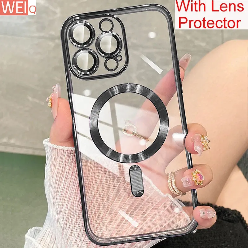 

Transparent Magnetic Wireless Charging Case For iPhone 14 Plus 12 11 13 Pro Max For Magsafe Plating Silicone Protection Cover