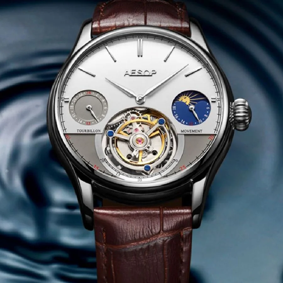 

New Aesop Genuine Watch For Men Multi-Function Tourbillon Moon Phase Brand Mechanical Men's Watches Luxury Sapphire Mirror 2022