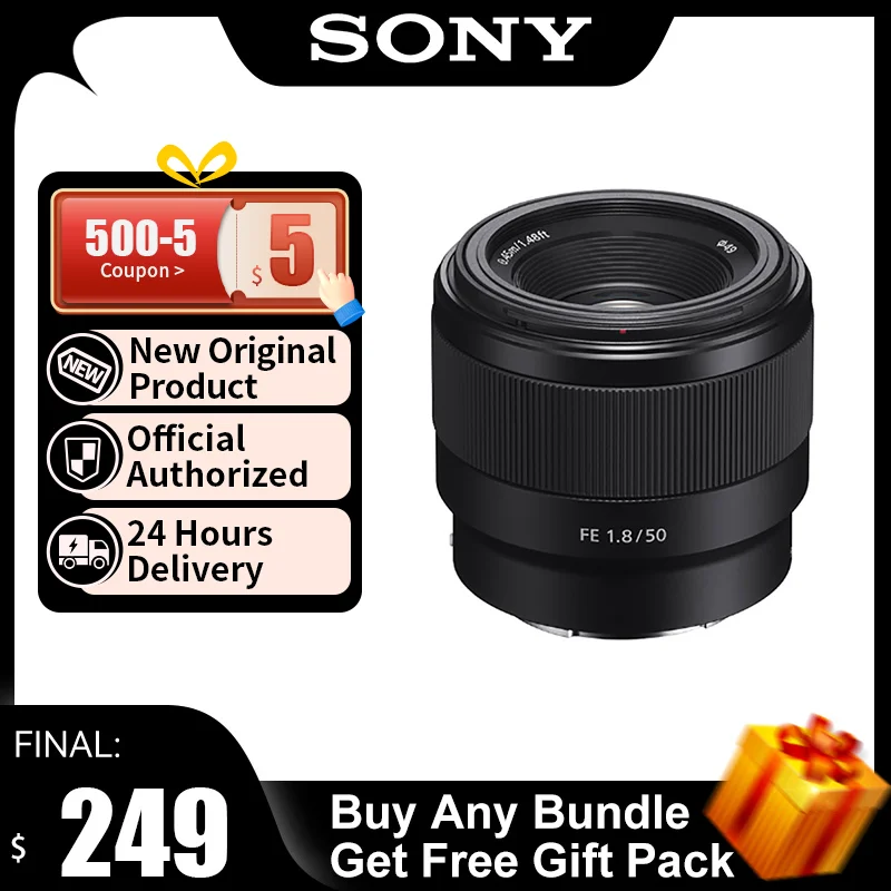 Объектив для беззеркальной камеры Sony FE50mm F1.8 с большой диафрагмой и фиксированным