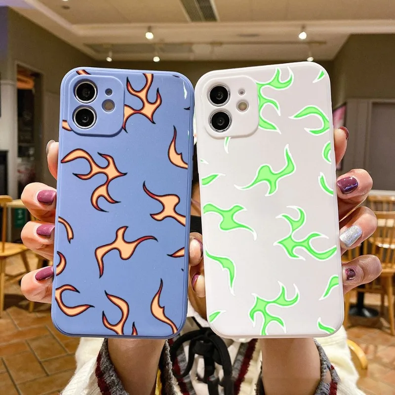 

Чехол для телефона с синим пламенем для IPhone 14 11 12 13 Pro Max X XR XSMax 6 6S 7 8 Plus SE 2022, Мягкий Квадратный цветной чехол для телефона