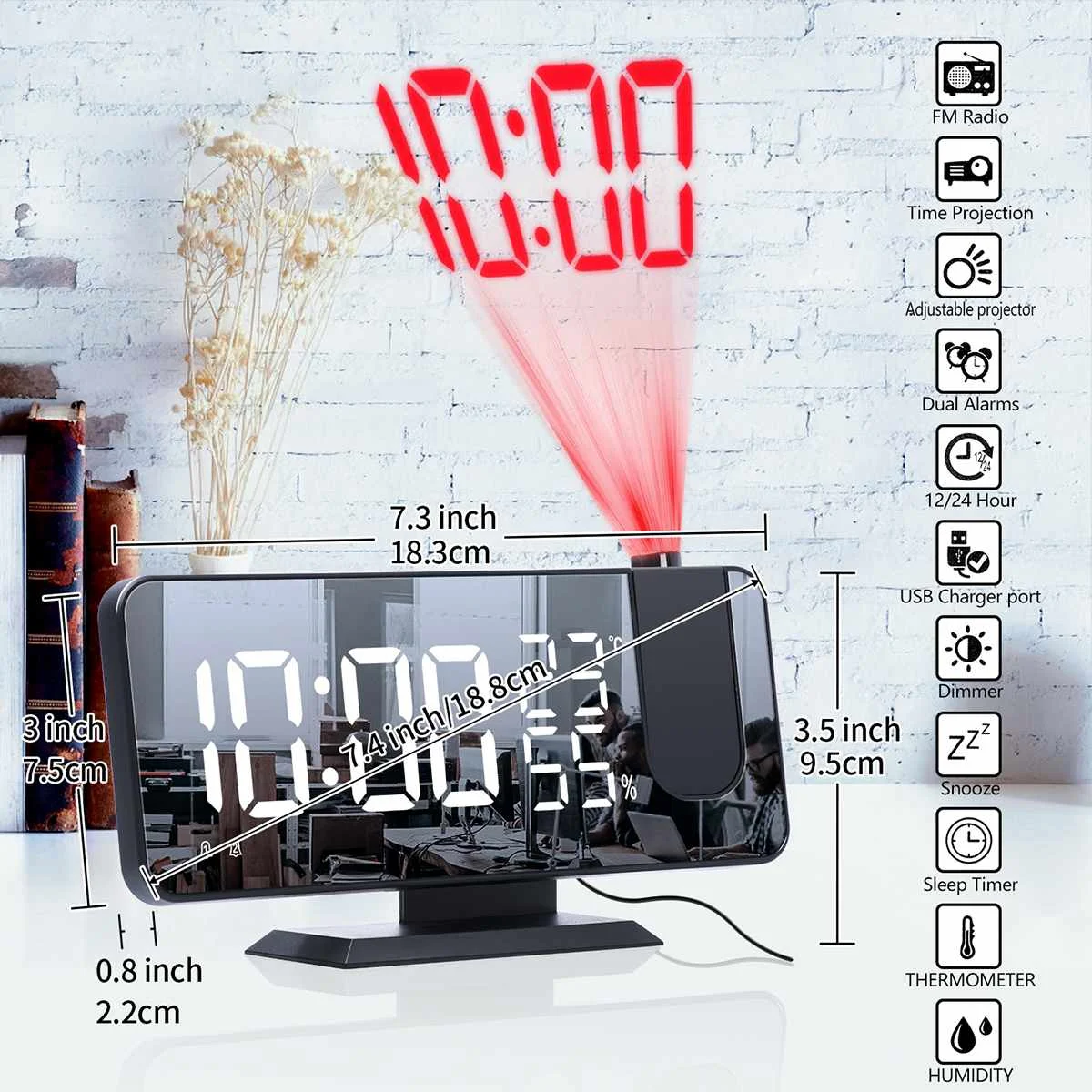 

Цифровой проекционный будильник с FM-радио, Умный домашний проектор, светодиодный Электронный Настольный будильник