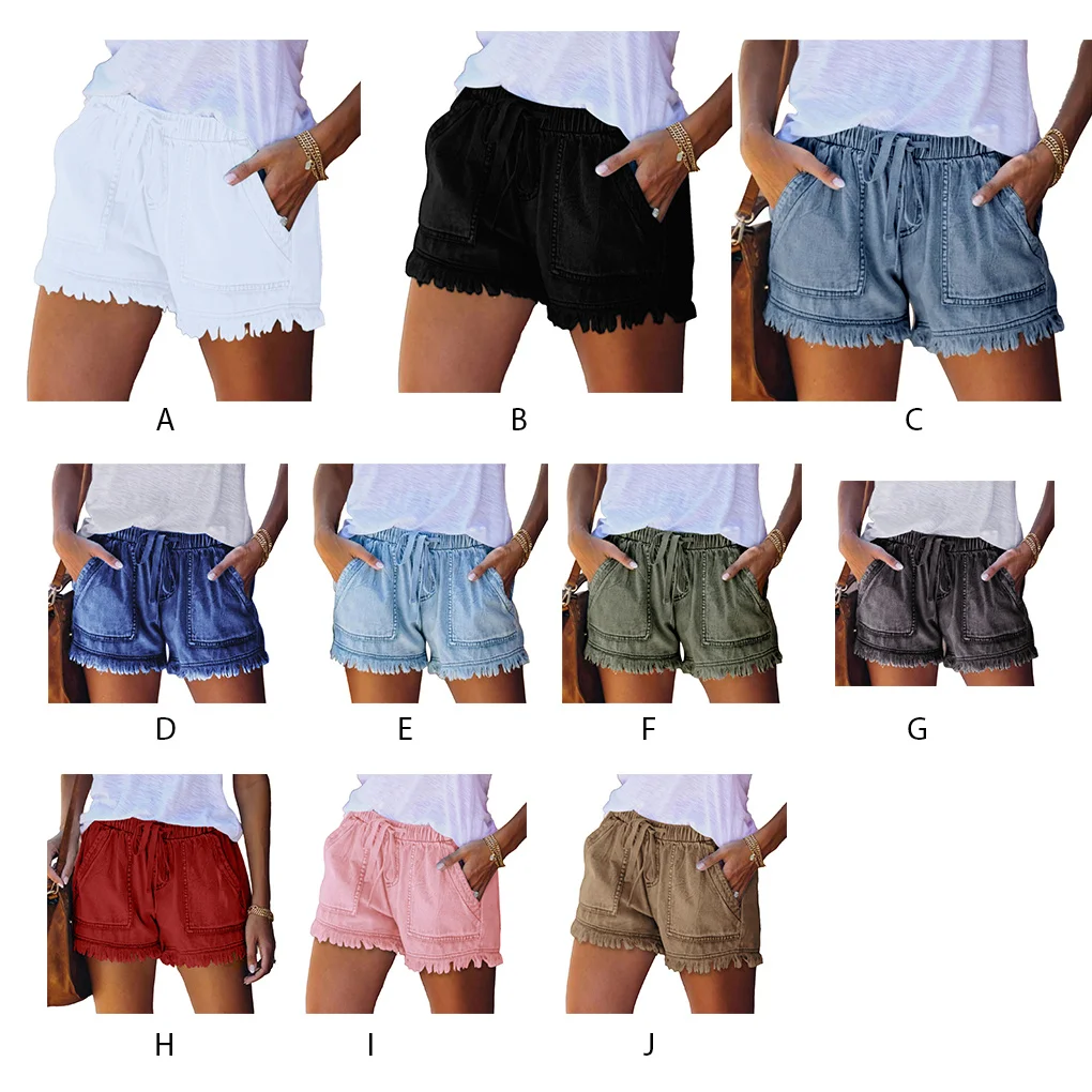 Denim Shorts Women Jean Short Pants with Pocket Exercise Running Office Home Travel Fashion Summer Clothes  White S