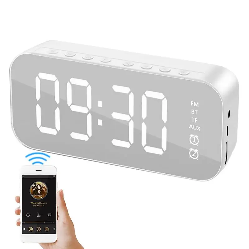 

Alarm Clock Blue Tooth Speaker Soft Lighting Alarm Clock Speaker Wireless 2 In 1 Mirror Clock Radio Broadcast Card Speaker Blue