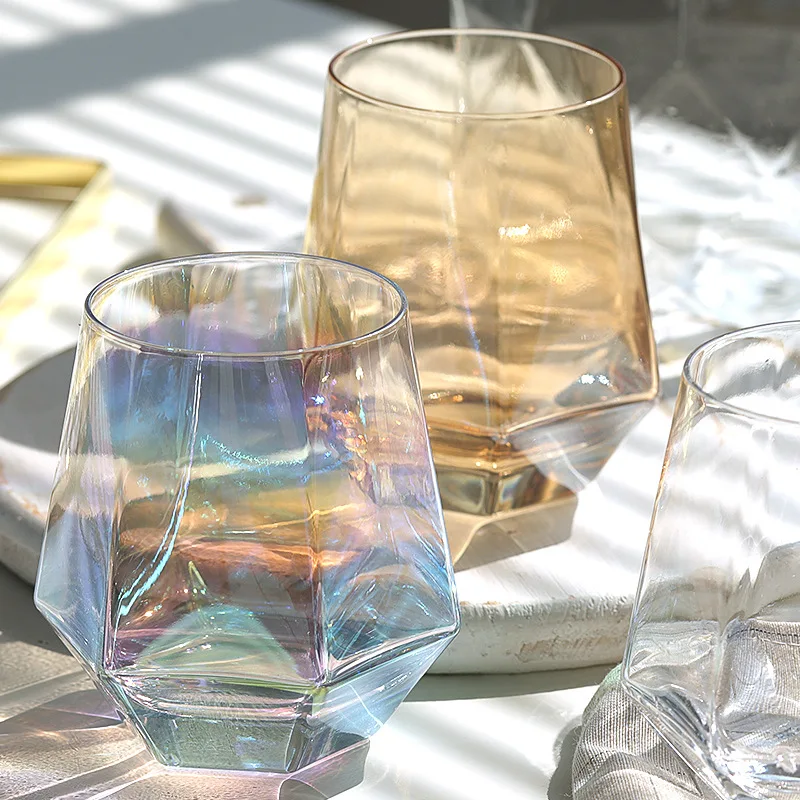 Стакан для воды виски 300 мл нескользящий кофе молока алмазный шестиугольный