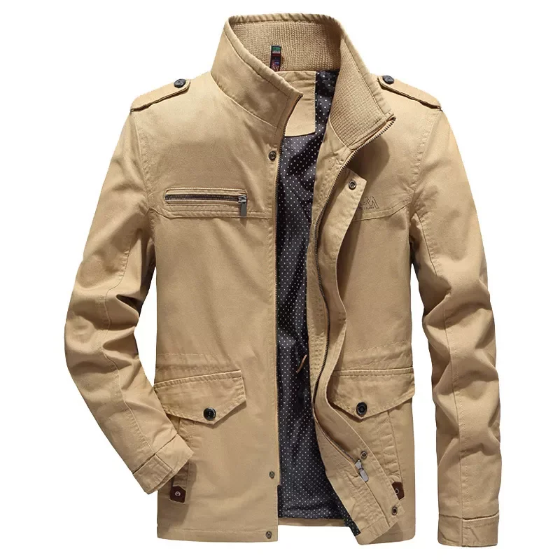 

NEW IN Jacket Coat Washed Pure Cotton Outdoor Men's Casual Solid Color Multi Pocket Spring And Autumn Windbreaker Men's