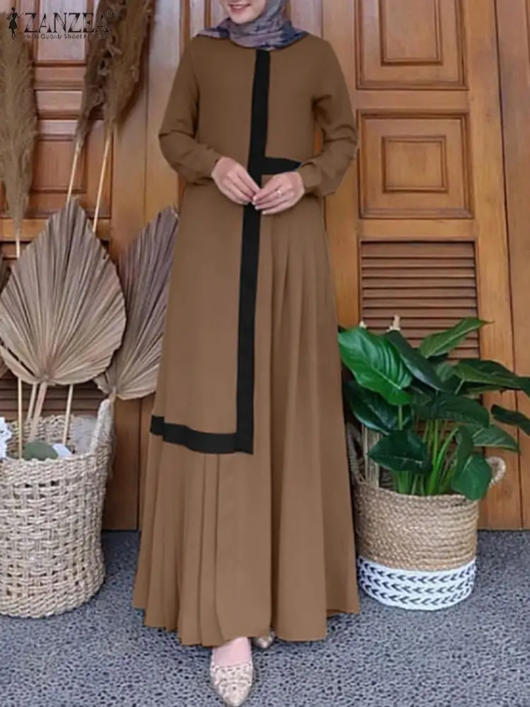 Весенний женский сарафан, турецкое лоскутное Макси платье RobeWomen, мусульманское платье ZANZEA 2022, винтажное мусульманское платье с длинным рука...