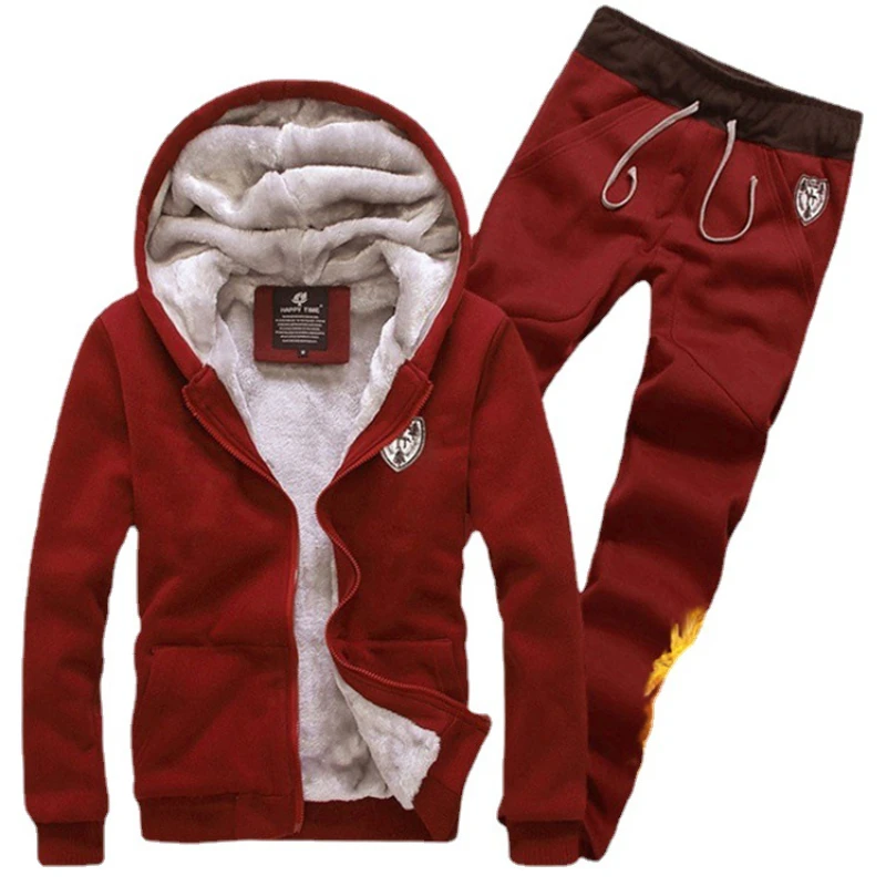 Autumn Winter Hooded Jacket + Sweatpants 2 Piece Set Men Fashion Cashmere Casual Suit Long Sleeve Cardigan Sport Sweatshirt Suit