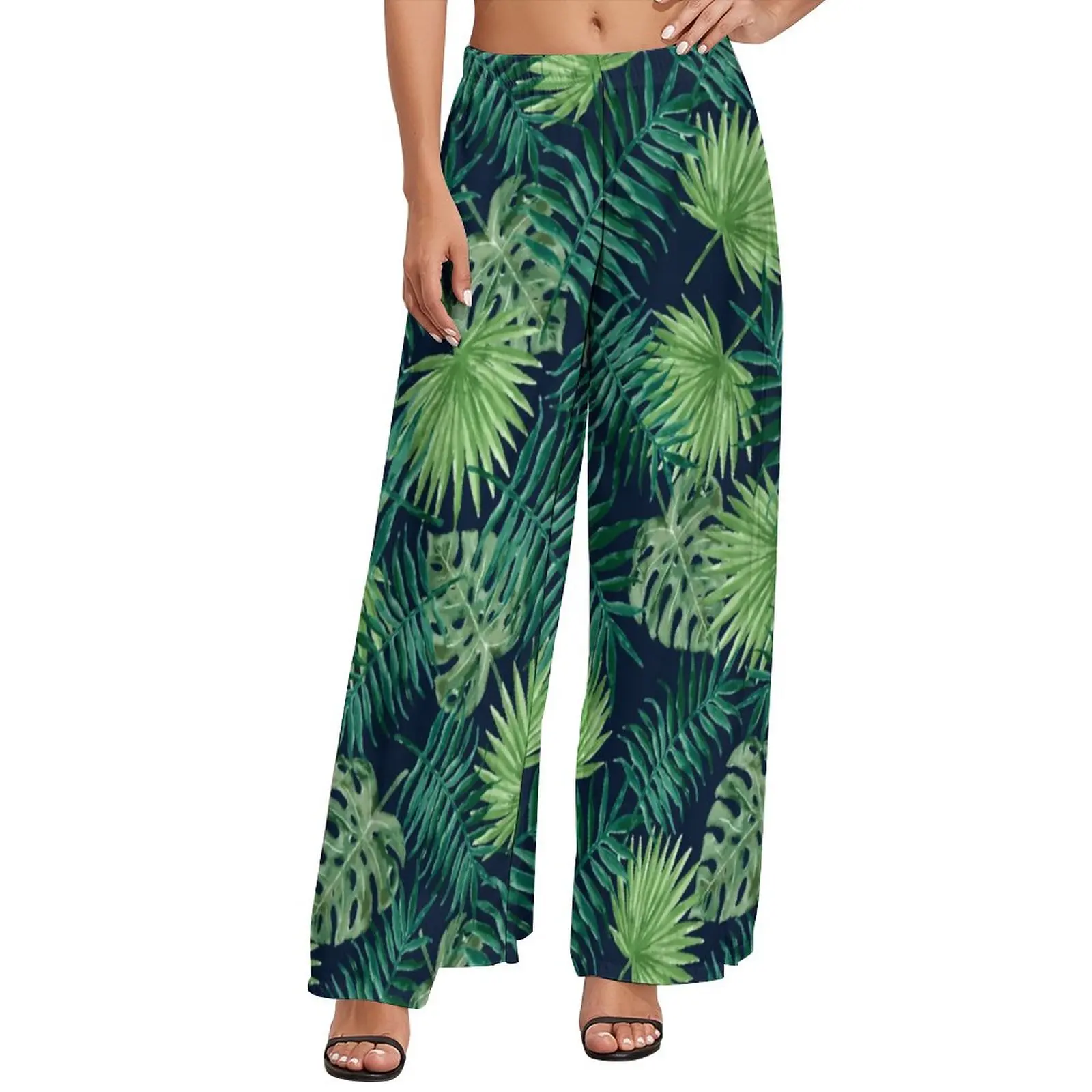 

Tropical Leaves Jungle Straight Pants Palm Print Sexy Wide Leg Pants Woman Oversize Harajuku Pattern Trousers