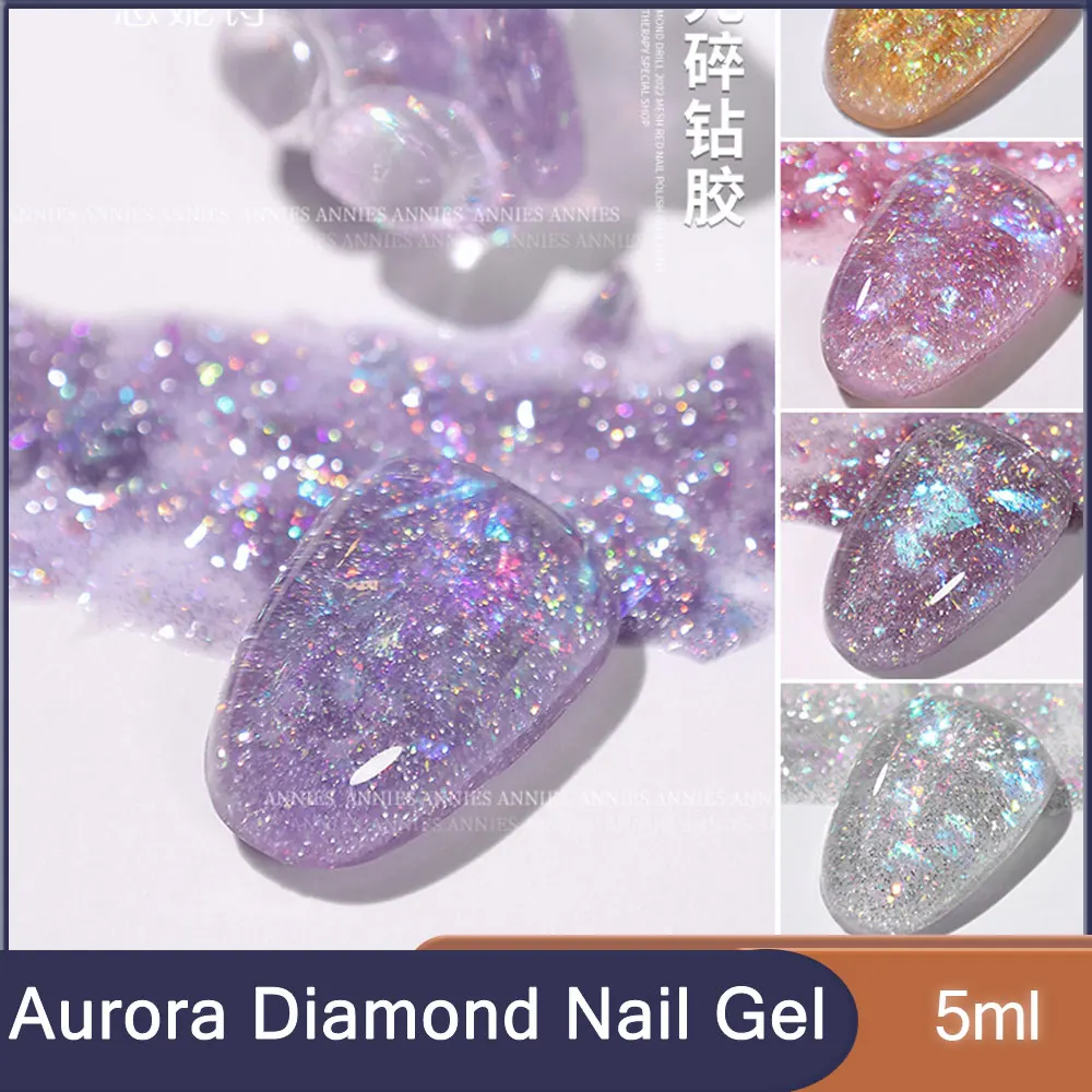 5ML Light Color Aurora Diamond Gel Polish Translucent Manicuring Nail Polish Semi Permanent UV LED Crystal Gel Soak Off UV Gel