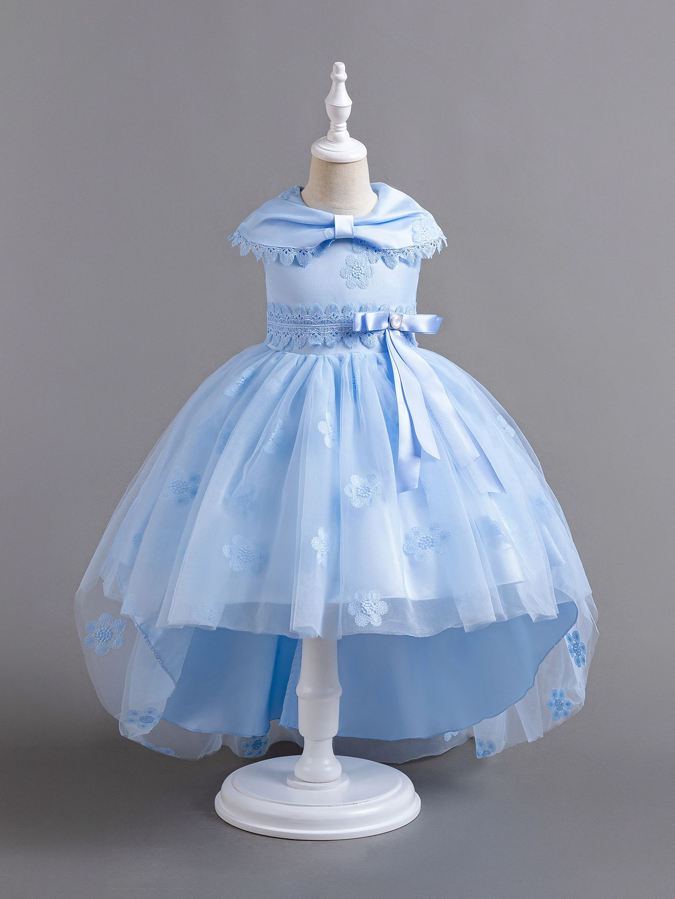 Синее платье принцессы в европейском стиле с пышными рукавами для девочек от 3 до
