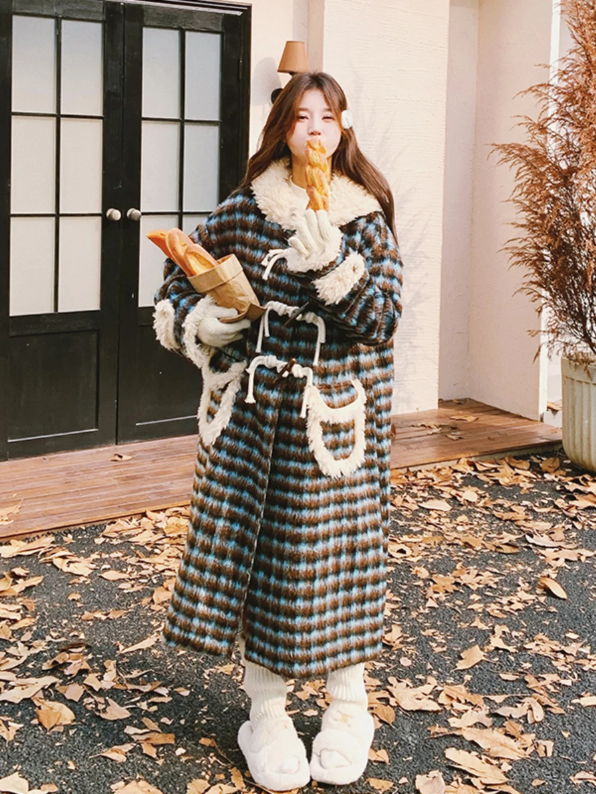 Женская шерстяная куртка в стиле пэчворк из овечьей шерсти средней длины осень и